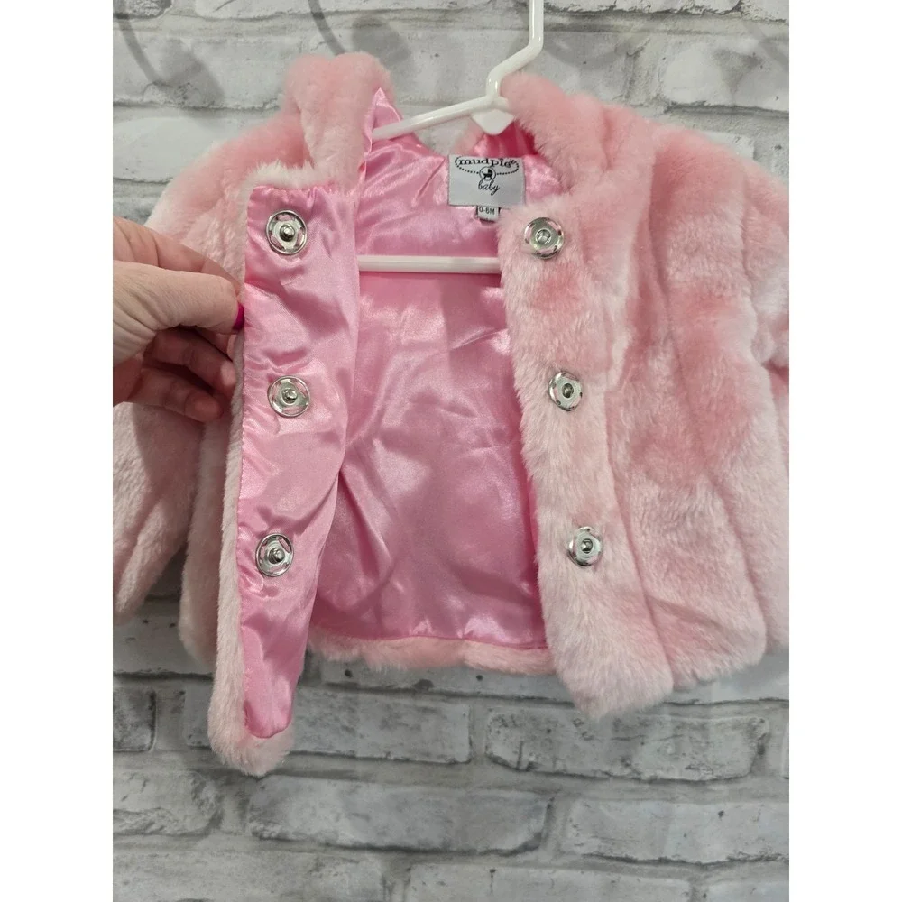Mud Pie 0-6M Baby Girl Outerwear Toddler Winter Warm Faux Fur Hooded Coat Jacket